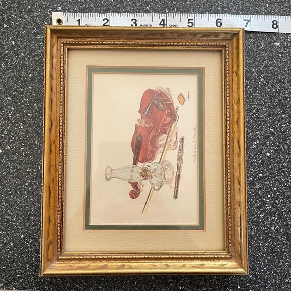 Vintage C. Don Ensor Violin Piccolo Note Card Art Print Framed Double Matt Gold - Picture 4 of 12